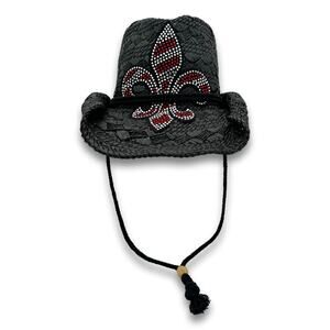 Womens Straw Cowboy Cowgirl Hat Rhinestone Fleur De Lis Lily With Chin Strap